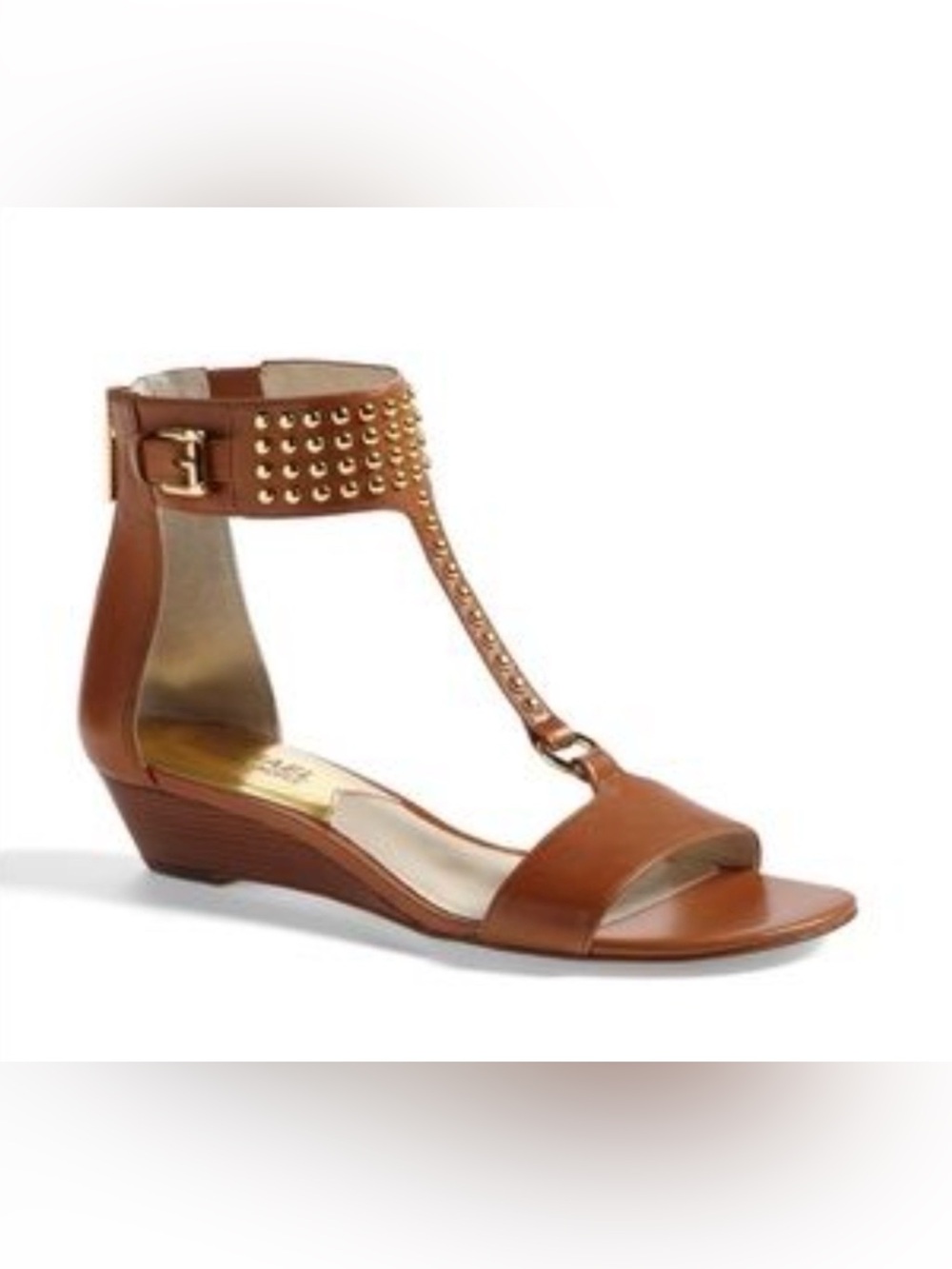 Michael Kors Celena Tan Leather Wedge Sandals